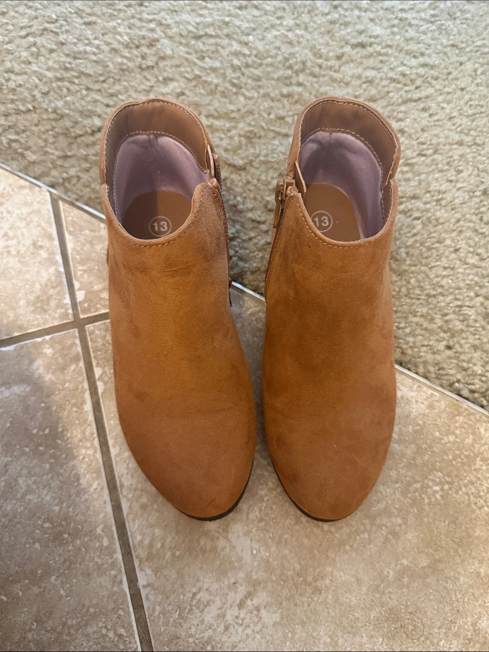 Kids cat and jack Tan Suede Ankle Boots - Classic Zip Closure